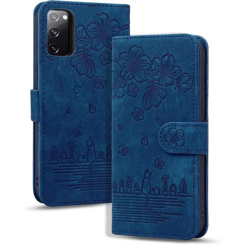 Coque Pour Samsung Galaxy S20 Fe/Fe 5g, Etui Portefeuille Cuir Pu Avec Fonction De Support Housse Folio Magnétique Pour Galaxy S20 Fe/Fe 5g, Bleu Chaton