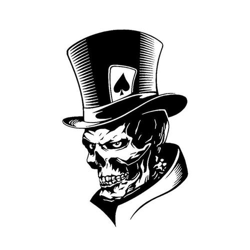 11.3x17.6cm Belle Joker Squelette Crâne Cartes À Jouer Poker Monstre Chapeau Autocollant De Voiture Noir