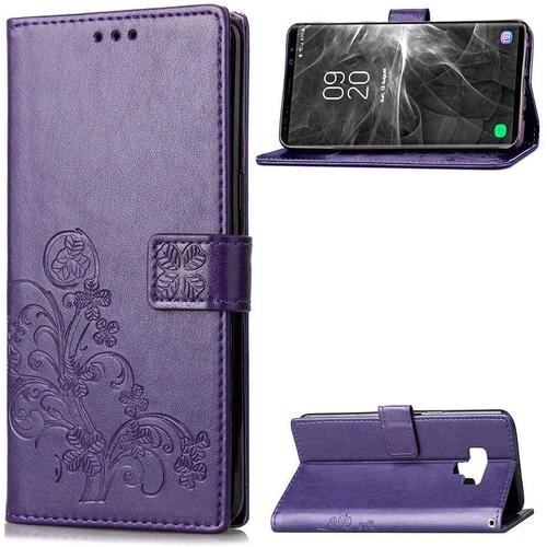 Samsung Galaxy Note 9 Coque, Lucky Clover Pu Cuir Magnétique Flip Portefeuille Support Porte-Carte Protecteur Cover Case Avec Dragonne Coque Housse Étui Pour Samsung Galaxy Note 9 Violet