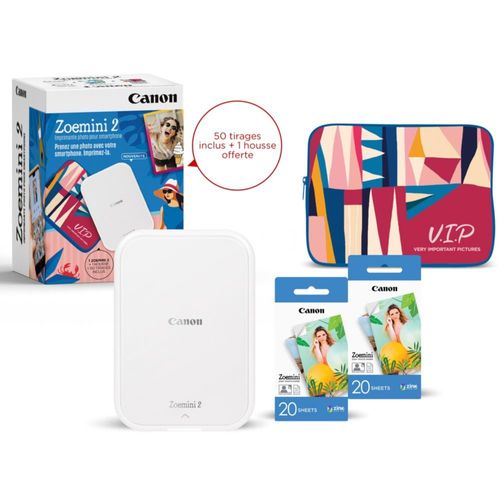 Imprimante photo portable CANON Kit Zoemini Blanche + 50 feuilles + Hous