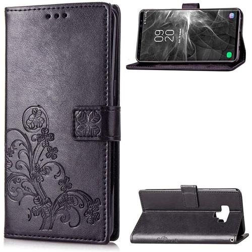 Samsung Galaxy Note 9 Coque, Lucky Clover Pu Cuir Magnétique Flip Portefeuille Support Porte-Carte Protecteur Cover Case Avec Dragonne Coque Housse Étui Pour Samsung Galaxy Note 9 Noir