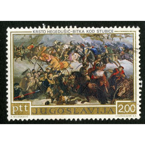 Timbre Oblitéré Jugoslavija, Ptt, Krsto Hegedusic - Bitka Kod Stubice, 2.00