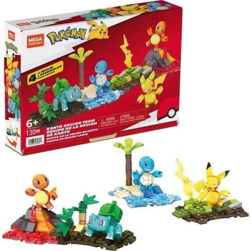 Mega Construx Pokémon - Hfg05 - Equipe De La Région De Kanto - Ensemble 4pcs Figurines Articulées À Construire 5cm