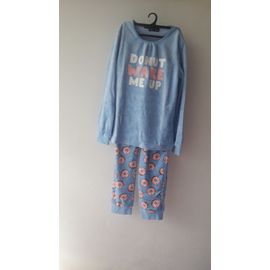 Pyjama Neuf Donut Wake Up 12 Ans Velours Polo Et Pantalon Confort Nuit 2 Pieces Haut Et Bas Séparé  Tenue De Repos Intérieure Bleu Imprimé Gateaux Ronds Pull Et Bas Souple Tres Doux
