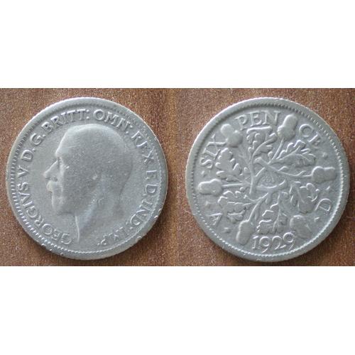 Grande Bretagne 6 Pence 1929 Piece Argent Roi George V Pences