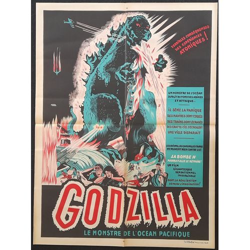 Godzilla - Film Science-Fiction , Fantastique 1954 De Ishirô Honda Avec Haruo Nakajima, Takashi Shimura, Kin Sugai - Affiche De Cinéma Ancienne 60x80 Cm - French Movie Poster - Illustration A. Poucel
