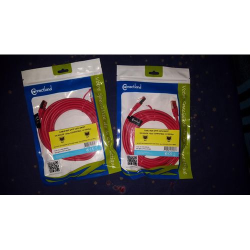 LOT de 2 cables RJ45 S/FTP cat6 droit - 5mètres rouge / Gbps compatible 10/100Mbbps