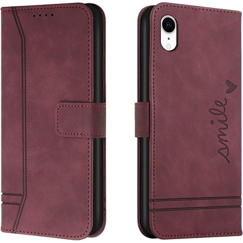 Coque Pour Iphone Xr, Portefeuille Housse En Pu Avec Tpu Fermoir Flip Pochette Housse Pour Iphone Xr (6,1 Pouces) (Rouge)