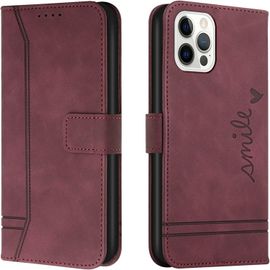 Coque Pour Iphone 12 Pro Max, Portefeuille Housse En Pu Avec Tpu Fermoir Flip Pochette Housse Pour Iphone 12 Pro Max (6,7 Pouces) (Rouge)