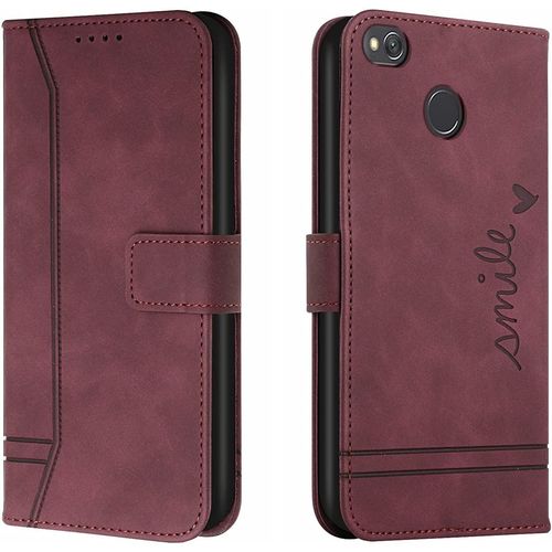 Coque Pour Xiaomi Redmi 4x, Portefeuille Housse En Pu Avec Tpu Fermoir Flip Pochette Housse Pour Xiaomi Redmi 4x (Rouge)