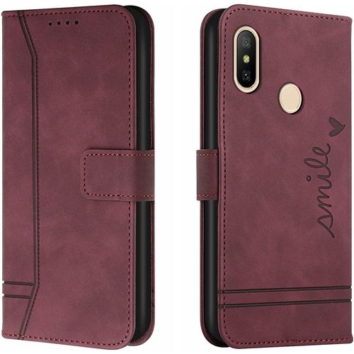 Coque Pour Xiaomi Redmi 6 Pro/Xiaomi A2 Lite, Portefeuille Housse En Pu Avec Tpu Fermoir Flip Pochette Housse (Rouge)