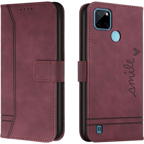 Coque Pour Oppo Realme C21y/C25y, Portefeuille Housse En Pu Avec Tpu Fermoir Flip Pochette Housse Pour Oppo Realme C21y/C25y (Rouge)