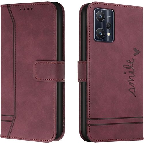 Coque Pour Oppo Realme 9 Pro 5g/ Realme 9 5g, Portefeuille Housse En Pu Avec Tpu Fermoir Flip Pochette Housse Pour Realme 9 Pro 5g/ Realme 9 5g (Rouge)
