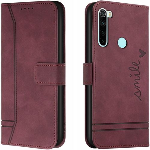 Coque Pour Xiaomi Redmi Note 8/Redmi Note 8 2021, Portefeuille Housse En Pu Avec Tpu Fermoir Flip Pochette Housse (Rouge)