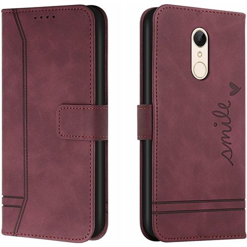 Coque Pour Xiaomi Redmi 5, Portefeuille Housse En Pu Avec Tpu Fermoir Flip Pochette Housse Pour Xiaomi Redmi 5 (Rouge)