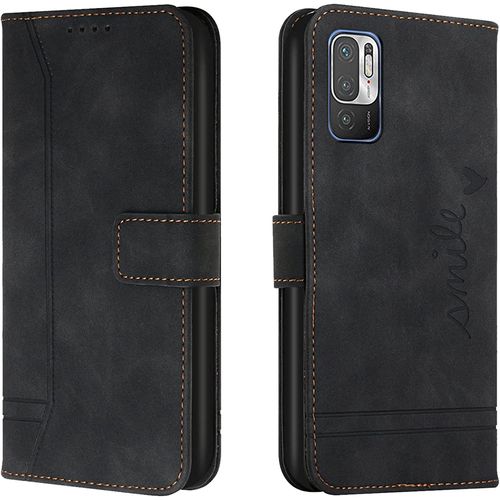 Coque Pour Xiaomi Redmi Note 10 5g / Xiaomi Poco M3 Pro 5g, Portefeuille Housse En Pu Avec Tpu Fermoir Flip Pochette Housse (Noir)