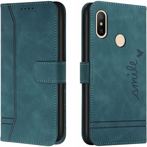 Coque Pour Xiaomi Redmi 6 Pro/Xiaomi A2 Lite, Portefeuille Housse En Pu Avec Tpu Fermoir Flip Pochette Housse (Vert)