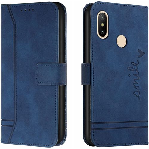 Coque Pour Xiaomi Redmi 6 Pro/Xiaomi A2 Lite, Portefeuille Housse En Pu Avec Tpu Fermoir Flip Pochette Housse (Bleu)