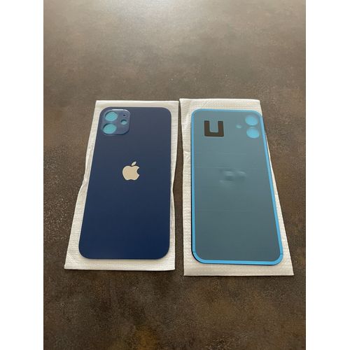 Vitre Arrière Iphone 12 Bleu Avec Logo Et Adhésif De Fixation Qualité Premium
