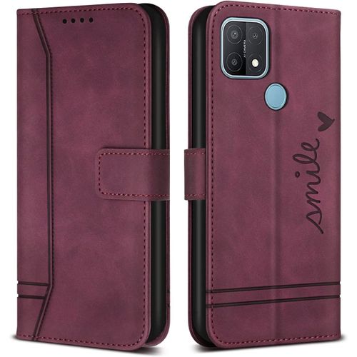 Coque Pour Oppo A15 / Oppo A15s / Oppo A35, Avec Magnetique, Flip Pochette Housse Pour Oppo A15 / Oppo A15s / Oppo A35 Protection, Vin Rouge