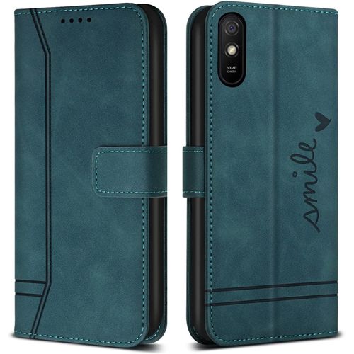 Coque Pour Xiaomi Redmi 9a / Redmi 9at, Avec Magnetique, Flip Pochette Housse Pour Xiaomi Redmi 9a / Redmi 9at Protection, Vert