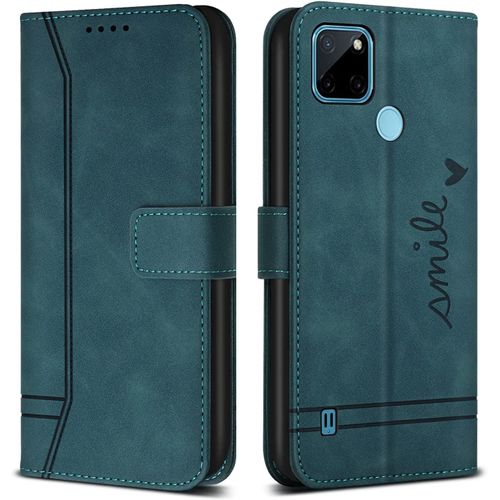 Coque Pour Oppo Realme C21y, Avec Magnetique, Flip Pochette Housse Pour Oppo Realme C21y Protection, Vert
