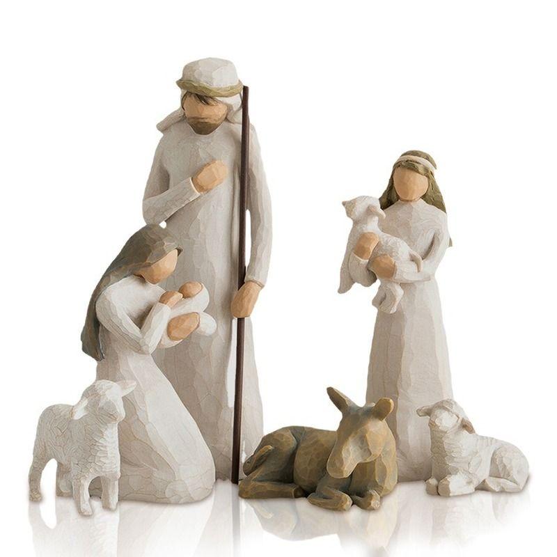 Ensemble de 6 figurines en résine, Mini scène de nativité Stable