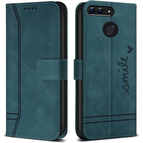 Coque Pour Huawei Honor 9 Lite/Huawei P Smart/Huawei Enjoy 7s, Avec Magnetique, Flip Pochette Housse Pour Huawei Honor 9 Lite/Huawei P Smart Protection, Vert
