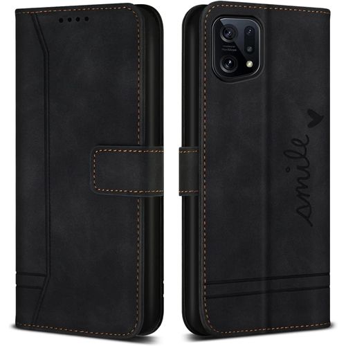 Coque Pour Oppo Find X5, Avec Magnetique, Flip Pochette Housse Pour Oppo Find X5 Protection, Noir