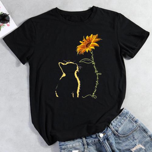 T-Shirt Manches Courtes Femme Et Homme, Décontracté Et Neutre, À La Mode, Avec Chat Imprimé Tournesol, S-Xxxl