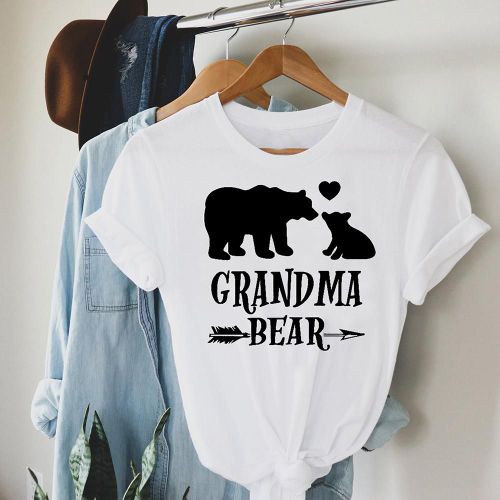 Grand-Mère Ours T-Shirt Blanc Animal Mode T-Shirt Col Rond T-Shirt Femmes Hommes À Manches Courtes T-Shirts Tops