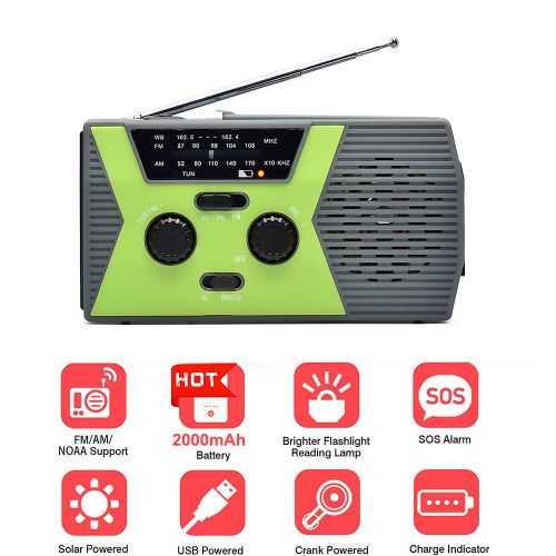 Chargeur D'urgence De Téléphone Usb 2000mah, Manivelle Solaire, Radio Météo Portable Pour L'extérieur, Équipement De Camping, Outil De Survie