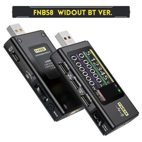 Noir NO BT - Voltmètre ammètre FNIRSI FNB58 USB TYPE C, testeur, détection de Charge rapide, capacité de déclenchement, mesure'ondulation