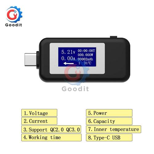 Noir QC2.0 QC3.0 - Voltmètre USB TC64 QC2.0 QC3.0 de Type C, écran LCD couleur, ampèremètre, tension, courant, multimètre, chargeur de batterie, testeur USB