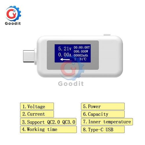 Blanc QC2.0 QC3.0 - Voltmètre USB TC64 QC2.0 QC3.0 de Type C, écran LCD couleur, ampèremètre, tension, courant, multimètre, chargeur de batterie, testeur USB