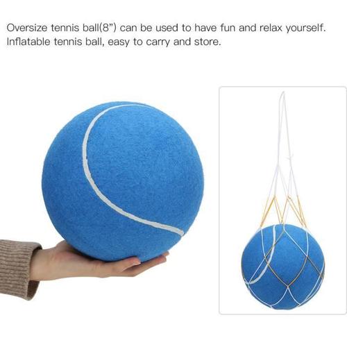 8 Pouces Grande Balle De Tennis En Caoutchouc Gonflable Signature Pet Toy Avec Filet Pour Jouer Bleu (Bleu)