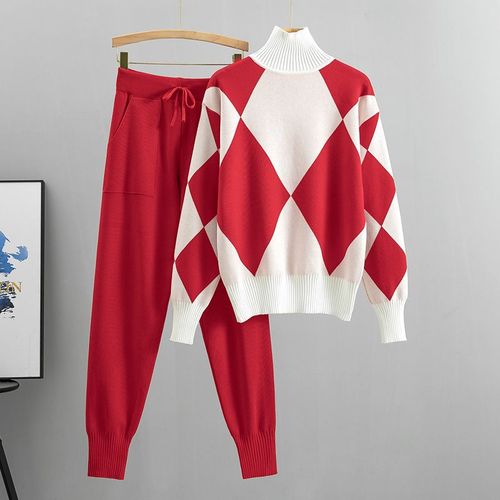 Vêtements De Nuit Deux Pièces Pour Femmes,Pull En Tricot,Survêtement À La Mode,Sarouel À Poches,Vêtements De Sport Quotidiens,Olympiques Pour La Maison,Automne,Hiver