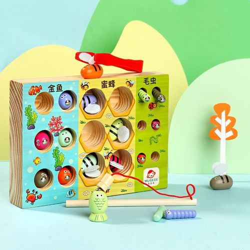 Puzzle De Jouets De Pêche Magnétique Pour Enfants,Éducation Précoce,Insecte En Bois,Forgand,Piégeage Des Abeilles,3 Po,2 Ans,3 Ans,6 Ans - Type Vert Militaire