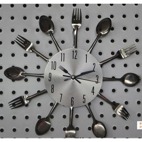 Noir - Grande horloge murale a002, couteau fourchette cuillère originalité cuisine restaurant le Style décoratif promotion quartz métal muet