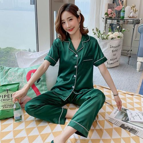 Ensemble De Pyjama En Satin De Soie Pour Femme,Vêtements De Nuit À Manches Longues,Ensemble De Deux Pièces,Grande Taille