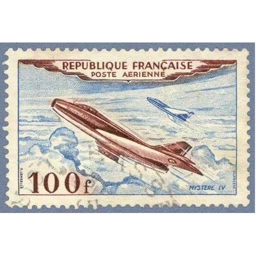 France 1954, Très Beau Timbre De Poste Aérienne Neuf** Luxe, Yvert Pa 30, Le Dassault Md-454 Mystère Iv 100f. -