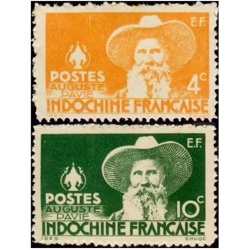 Indochine (Actuel Vietnam), Colonie Française 1944, Très Beaux Timbres Neufs** Yvert 253 Et 256, Libellés E.F. - État Français, Grandes Figures De L'indochine. Série Des Gouverneurs, Auguste Pavie.
