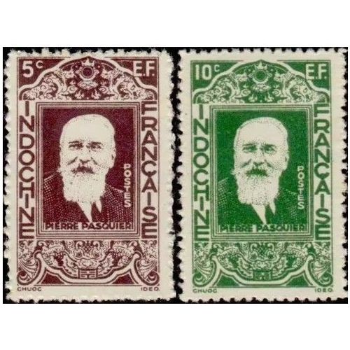 Indochine (Actuel Vietnam), Colonie Française 1944, Très Beaux Timbres Neufs** Yvert 254 Et 257, Grandes Figures De L' Indochine, Série Des Gouverneurs, Pierre Pasquier. -