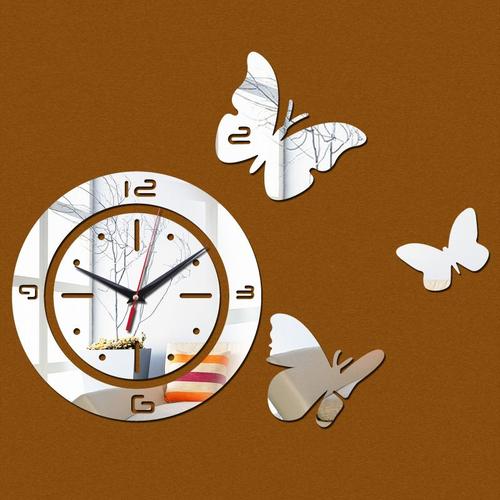 Argent - Promotion montre murale tours avec papillons décoration acrylique miroir horloge 3d autocollant salon