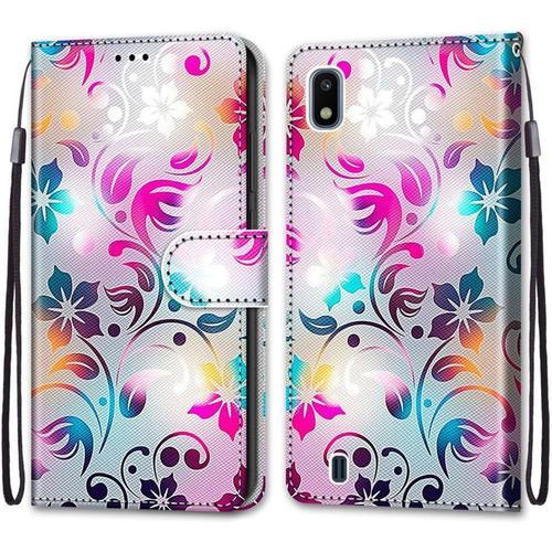 Pour Samsung Galaxy A10 Coque Étui Pu Leather Cuir Portefeuille Magnétique Anti-Rayures Protection Cover Emplacement Carte Housse Téléphone Case Pour Samsung Galaxy A10,Fleurs Colorées