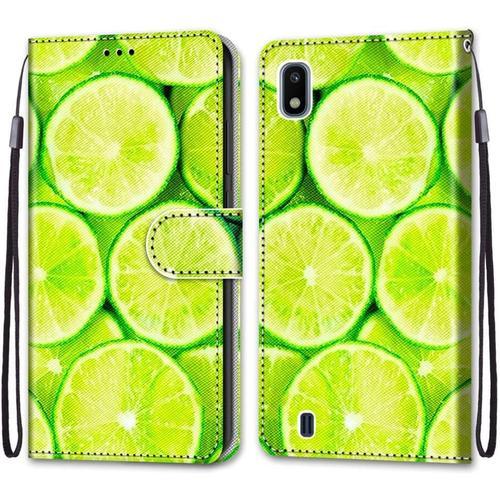 Étui Pour Samsung Galaxy A10 Coque Pu Leather Cuir Anti-Rayures Protection Cover Emplacement Carte Portefeuille Magnétique Téléphone Case Pour Samsung Galaxy A10,Kaffic Lime