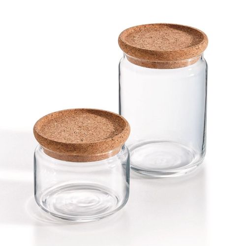 Lot De 2 Pots De Conservation Pure Jar Cork - Luminarc - En Verre Avec Couvercle Liège - 1l + 0,5l