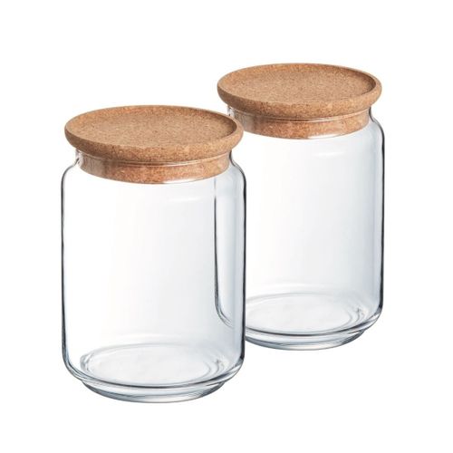 Lot De 2 Pots De Conservation Pure Jar Cork - Luminarc - En Verre Avec Couvercle Liège - 2 X 1l