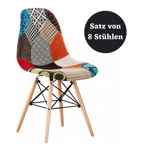 Lot De 8 Chaises Moda Patchwork Eiffel Chair - Tissu Rembourré Avec Pied En Bois