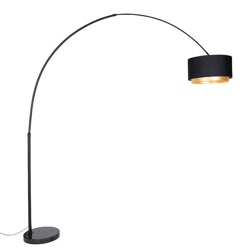 Qazqa Moderne Lampe À Arc Moderne Noire Avec Abat-Jour Duo Noir Et Or / Dorée / D'or - Xxl Acier /Marbre /Tissu Noir,Doré/Laiton Oblongue / Luminaire / Lumiere / Éclairage / Intérieur /...